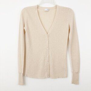 TSE Cashmere Silk Ribbed Cardigan Size S Cream Lightweight Neutral Quiet Luxury